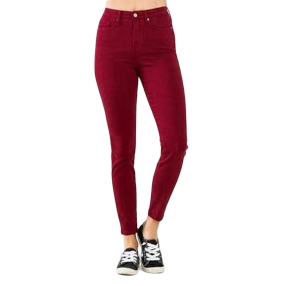 Judyâ Blue Womenâs High Waist Skinny Fit Jeans Wine Red Burgundy Size 13/31 NWT